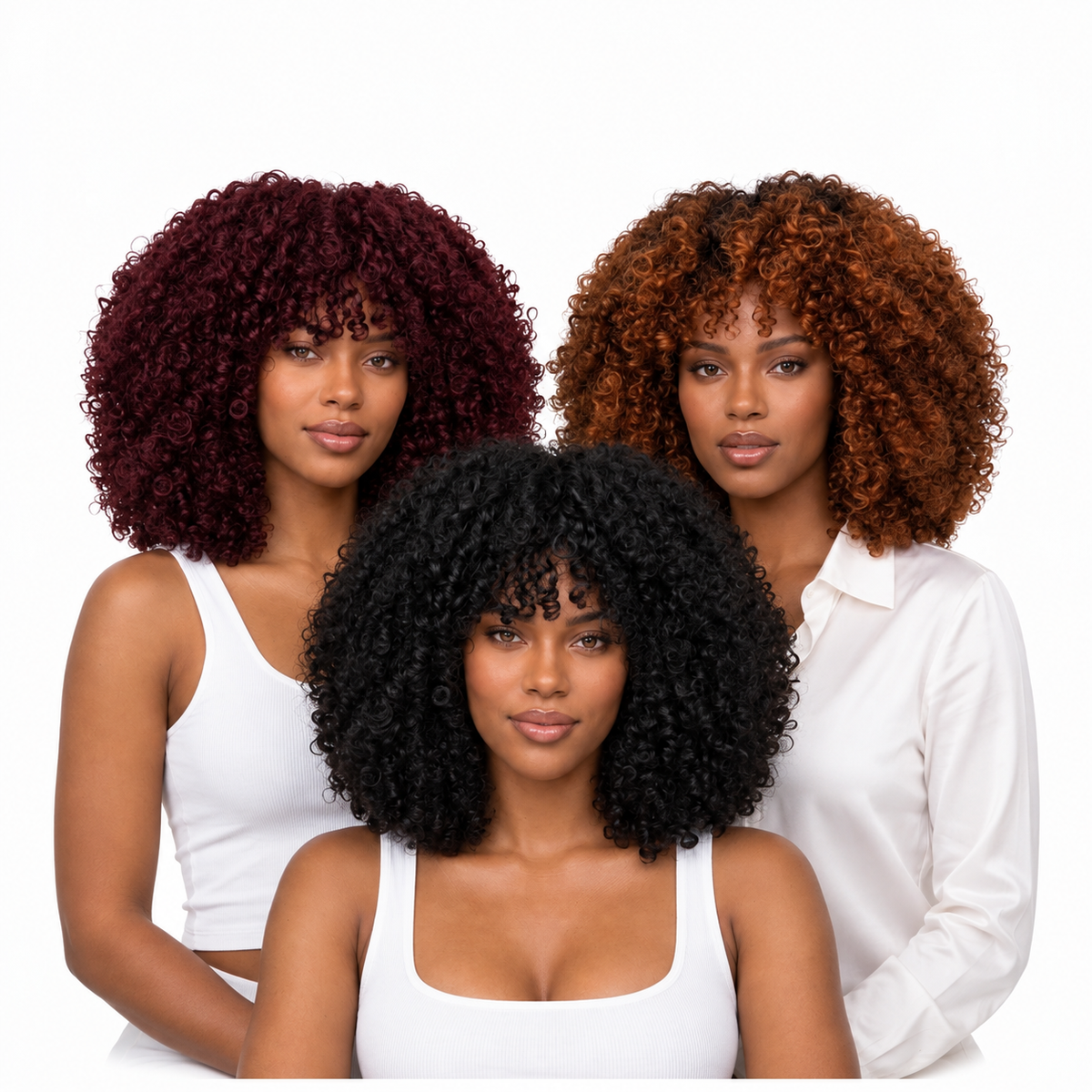 3-Pack Curly Human Hair Wig Bundle 14" | Black, Burgundy & Honey Blonde