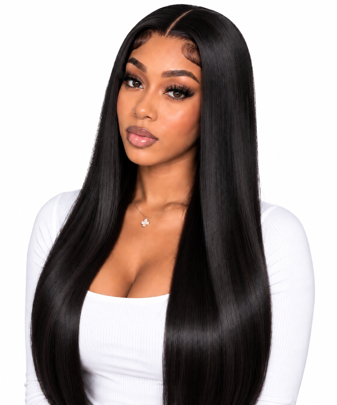 Natural Black straight wig front view