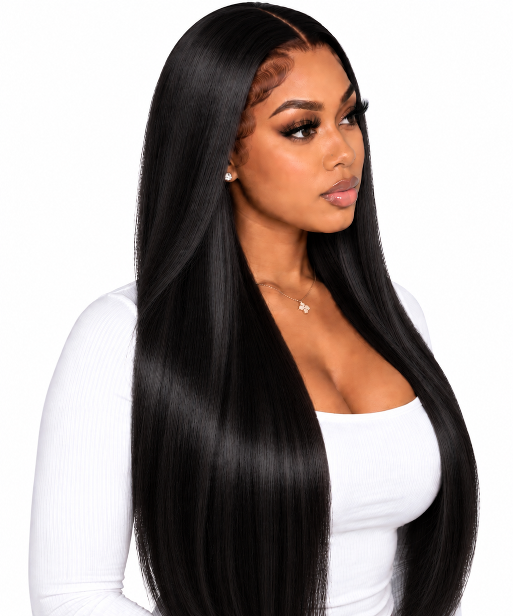 Natural Black straight wig side view