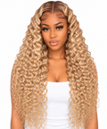 Blonde Burmese Curly wig front view