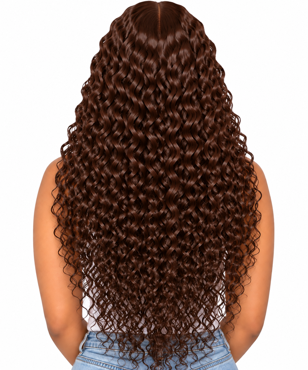Chocolate Brown Burmese Curly wig back view