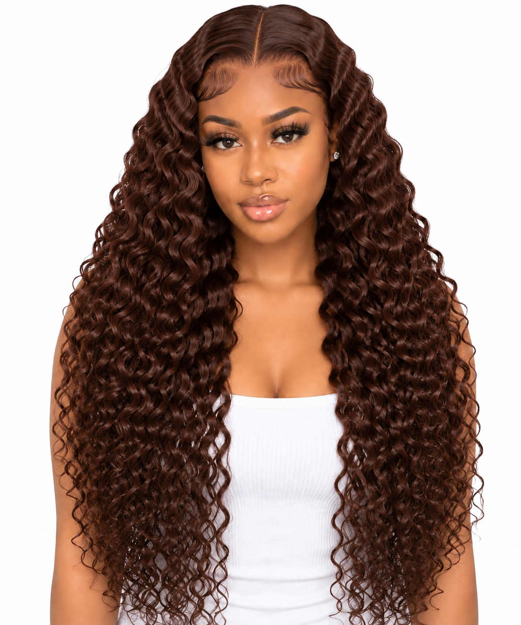 Chocolate Brown Burmese Curly wig front view