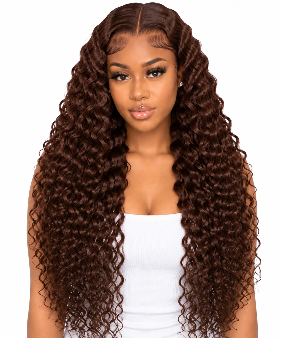 Chocolate Brown Burmese Curly wig front view
