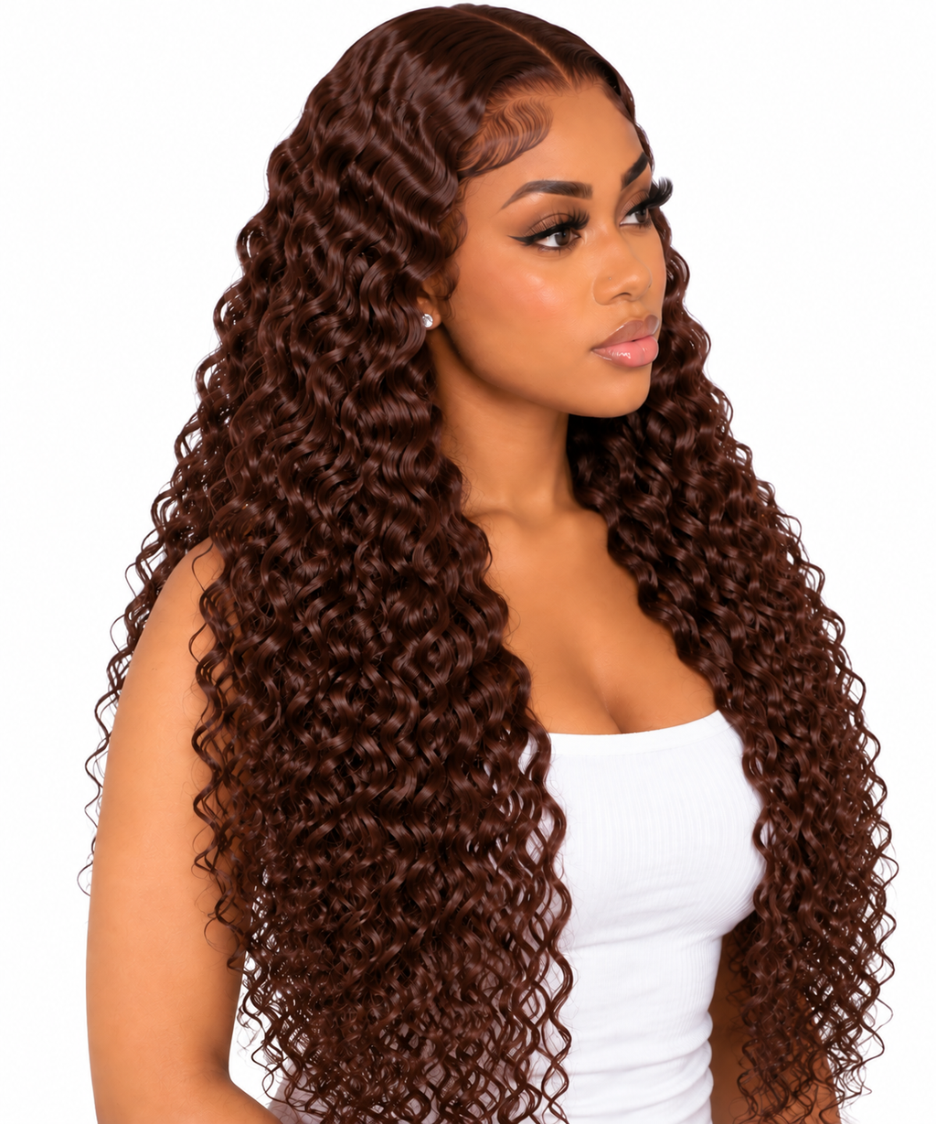Chocolate Brown Burmese Curly wig side view