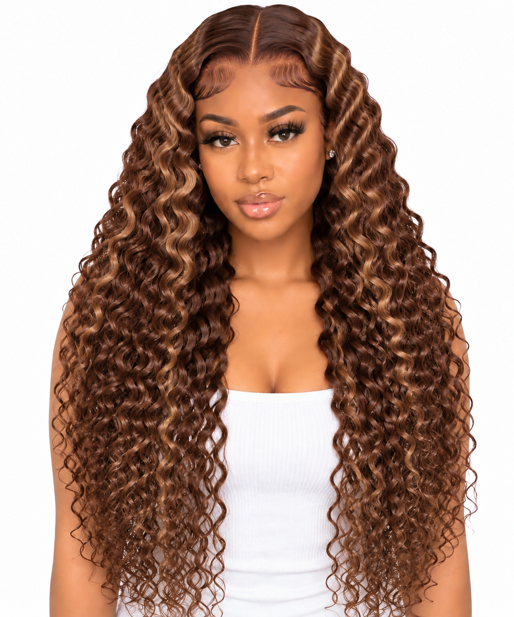 Honey Brown Burmese Curly wig front view