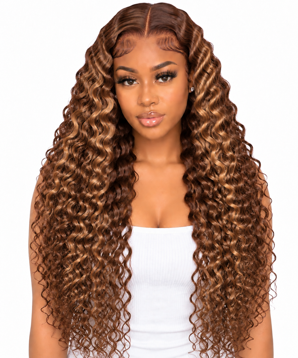 Honey Brown Burmese Curly wig additional front view