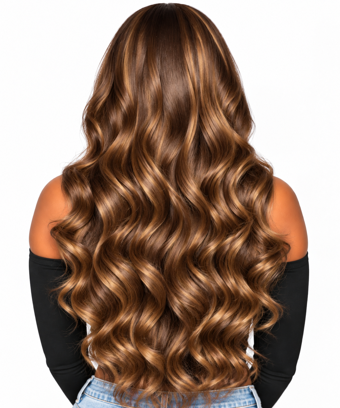 Chocolate Brown Body Wave wig back view