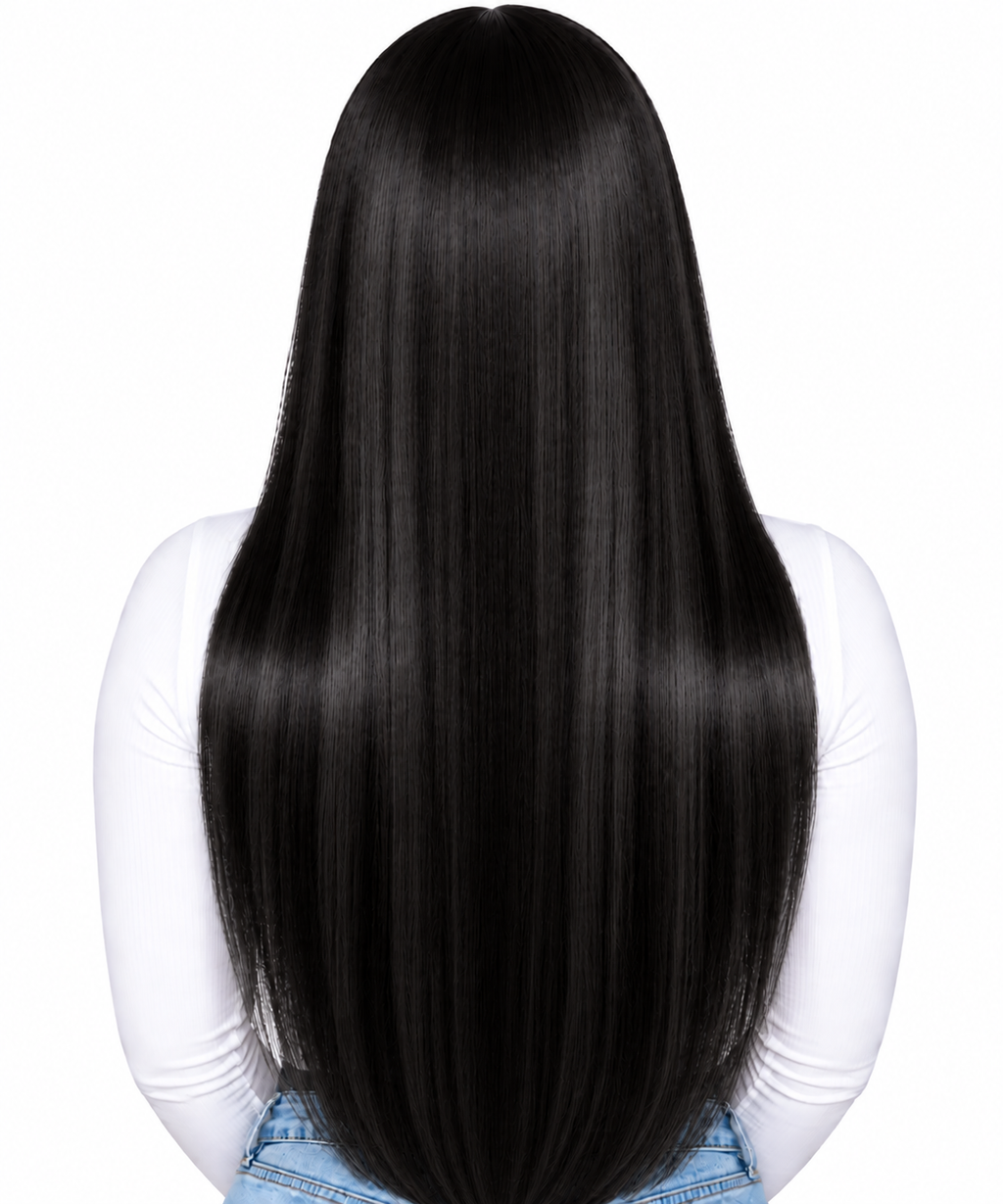 Natural Black Straight Wig back view