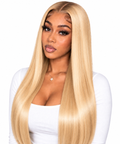 Blonde straight wig side view