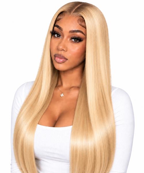 Blonde straight wig side view
