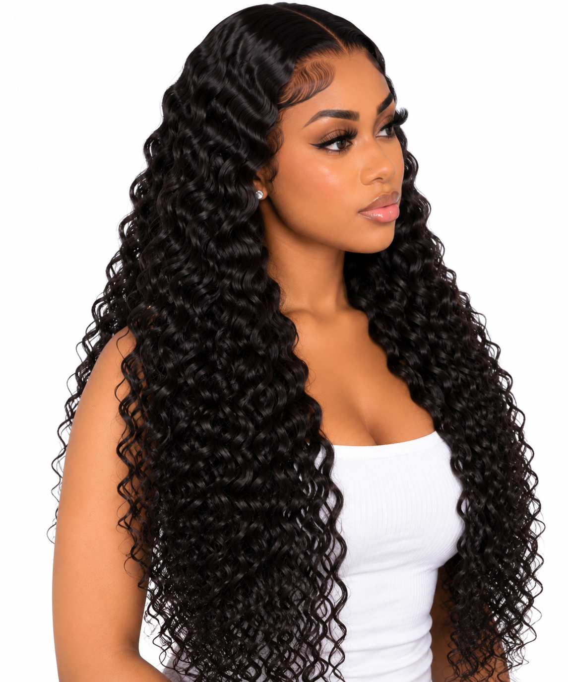 Younee Hair natural black Burmese curly wig side view
